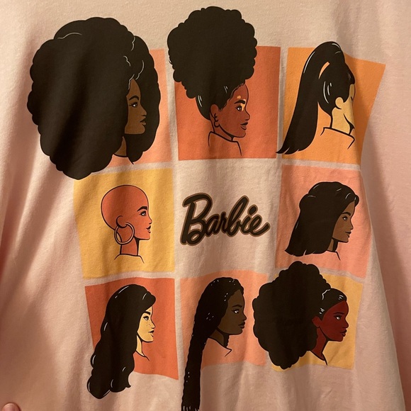 NWT torrid size 5 brunette, bald Barbie Slim Fit Cotton Cinch Tee pink brown - Picture 7 of 12